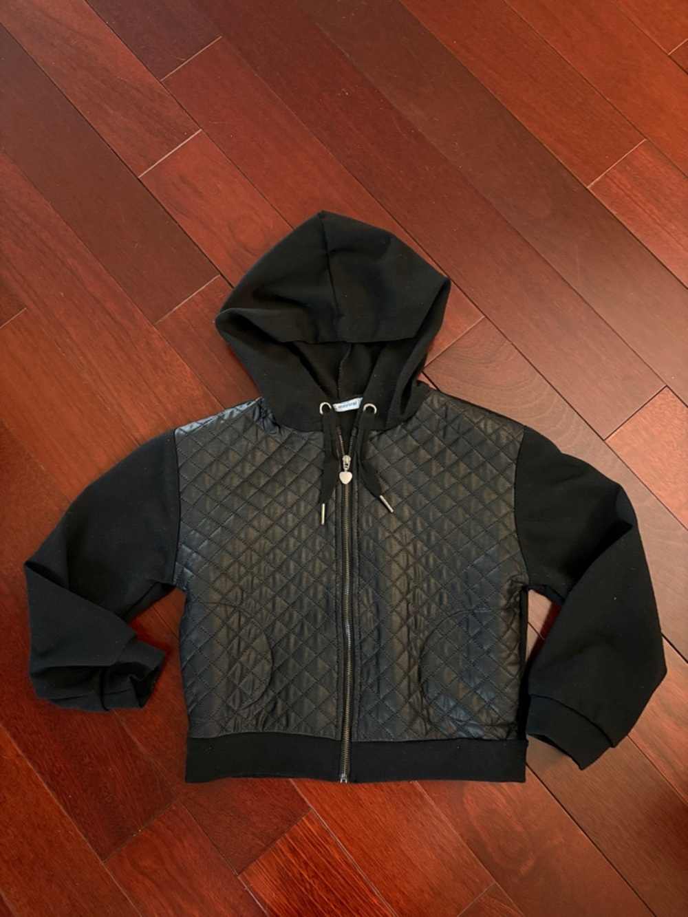 Mayoral Black Quilted Hooded Zip Jacket